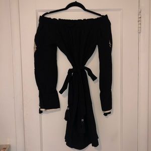 Off the shoulder black tie dress